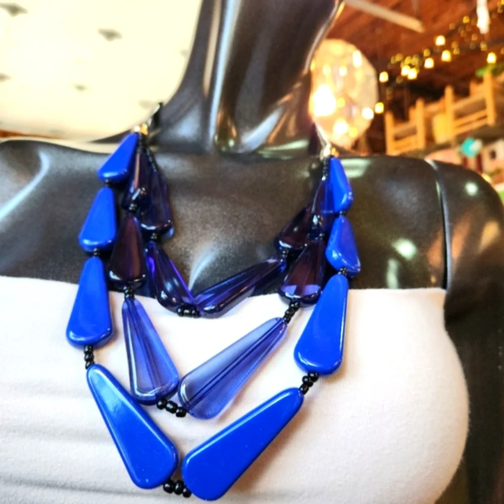 Deep Blue Multi-Strand Resin Statement Necklace ๐ - Picture 16 of 16